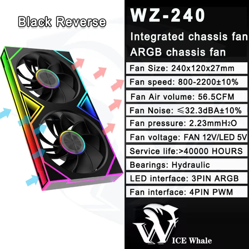 WZ-120/240/360 PC Case Fan ARGB Motherboard Sync Combination Structure Cold Exhaust Cooling Fan Ventilador