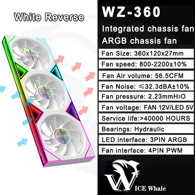 WZ-120/240/360 PC Case Fan ARGB Motherboard Sync Combination Structure Cold Exhaust Cooling Fan Ventilador