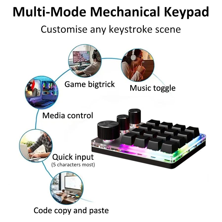 2.4G Customize Bluetooth 3 Modes USB Custom Mechanical Keyboard with Knob Volume Button Knob Programming Macro Gaming 16 Key Key
