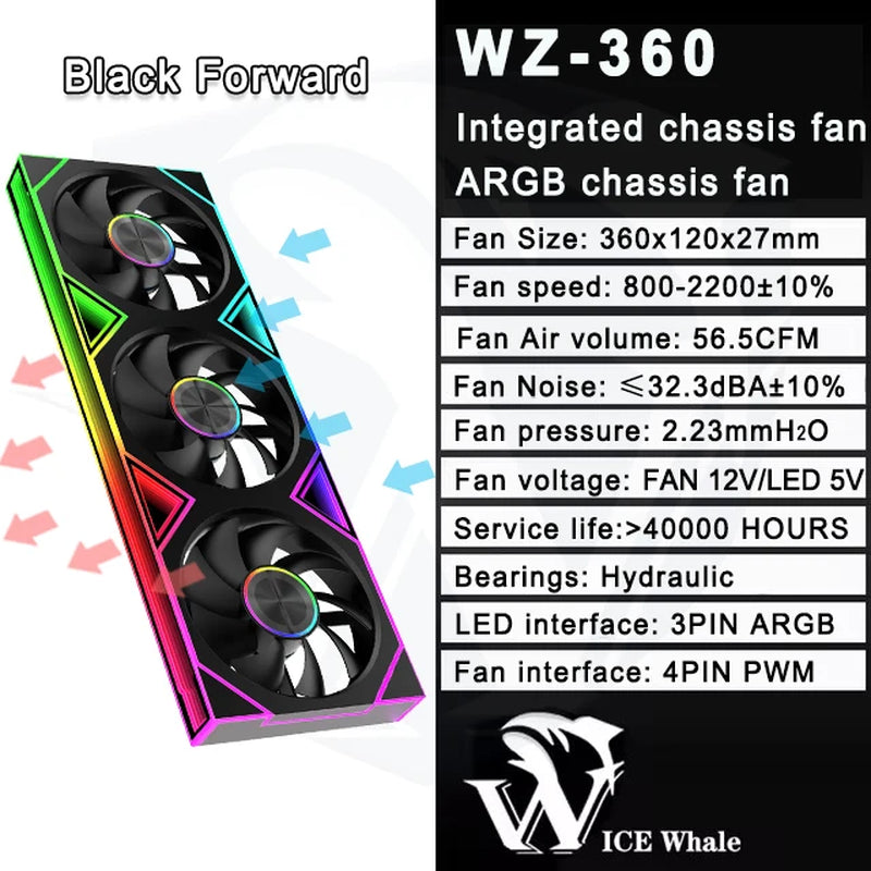 WZ-120/240/360 PC Case Fan ARGB Motherboard Sync Combination Structure Cold Exhaust Cooling Fan Ventilador