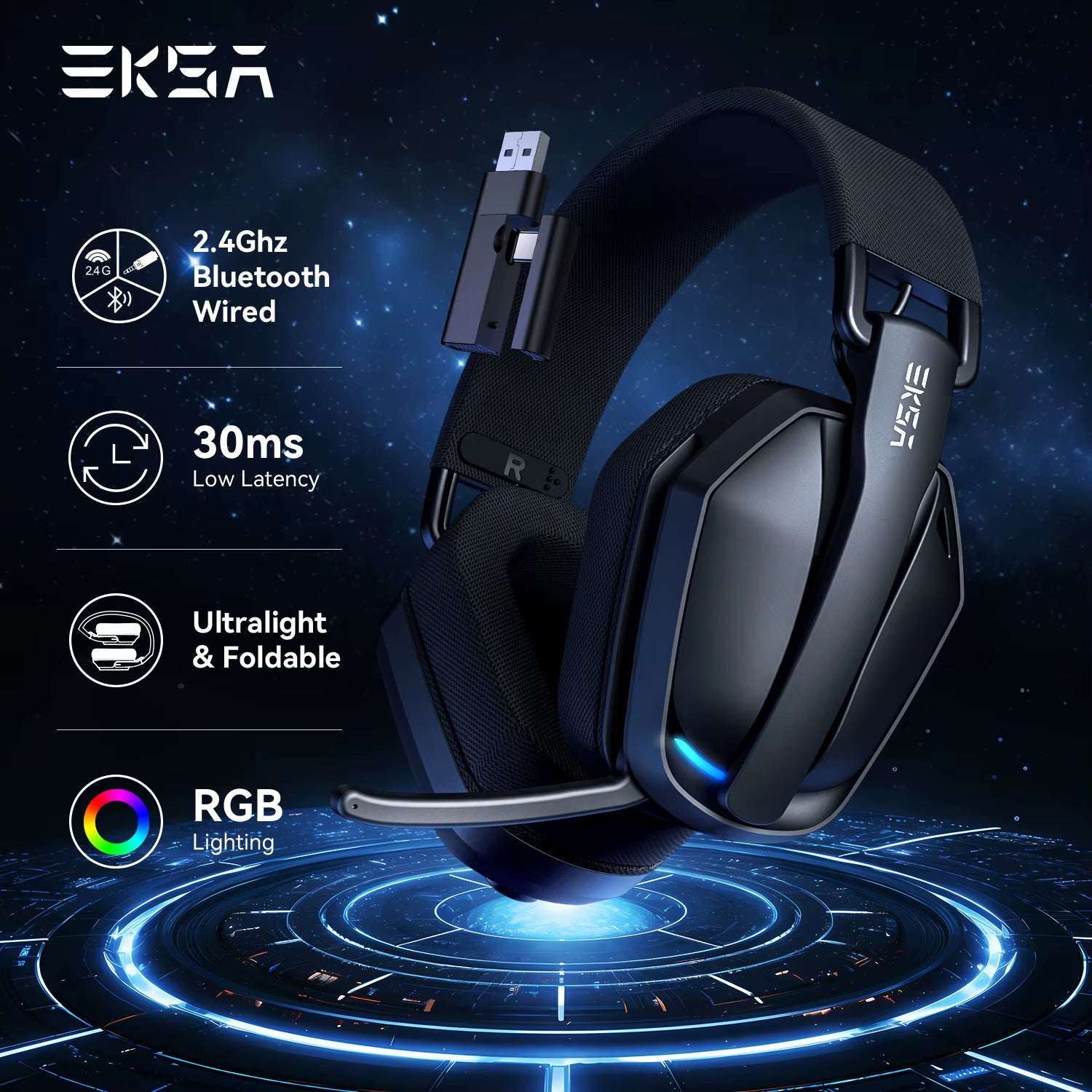 G19BT 2.4Ghz Wireless Gaming Headphones Ultra-Light Bluetooth 5.4 Headset Gamer with Microphone for Pc/Ps5/Xbox