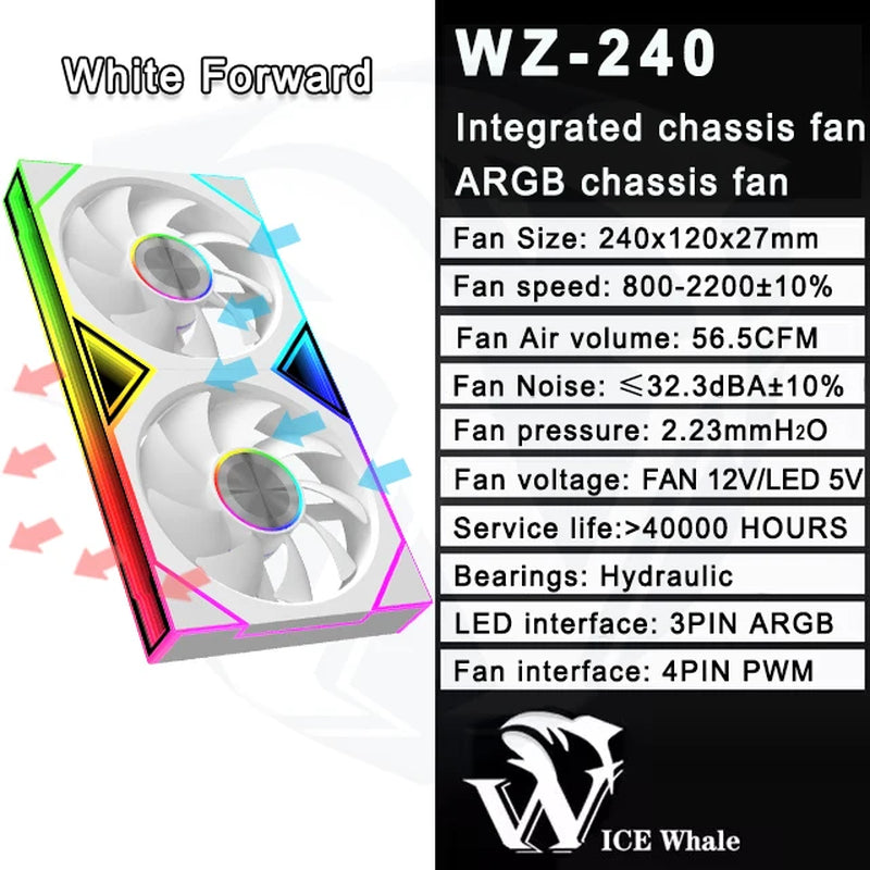 WZ-120/240/360 PC Case Fan ARGB Motherboard Sync Combination Structure Cold Exhaust Cooling Fan Ventilador