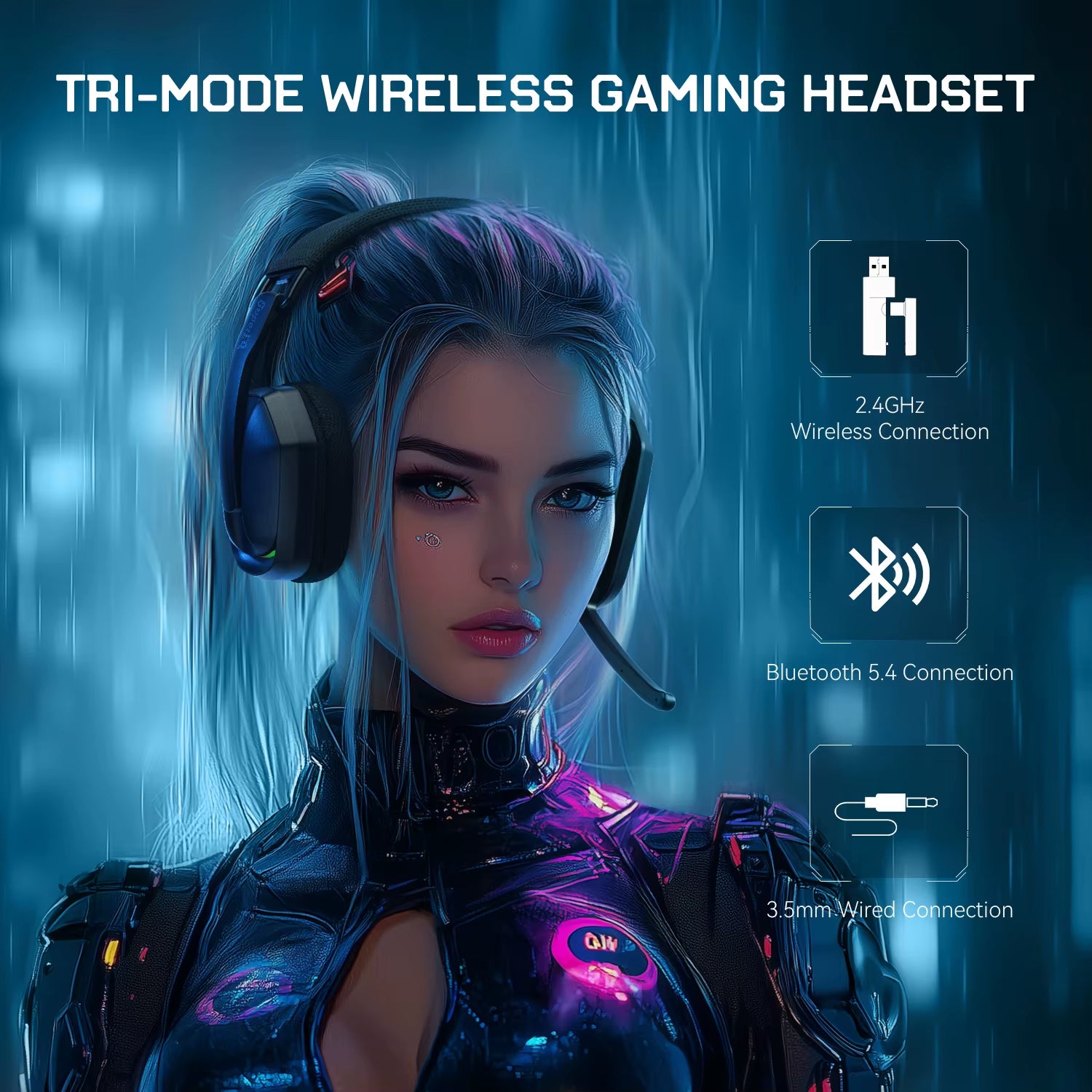 G19BT 2.4Ghz Wireless Gaming Headphones Ultra-Light Bluetooth 5.4 Headset Gamer with Microphone for Pc/Ps5/Xbox