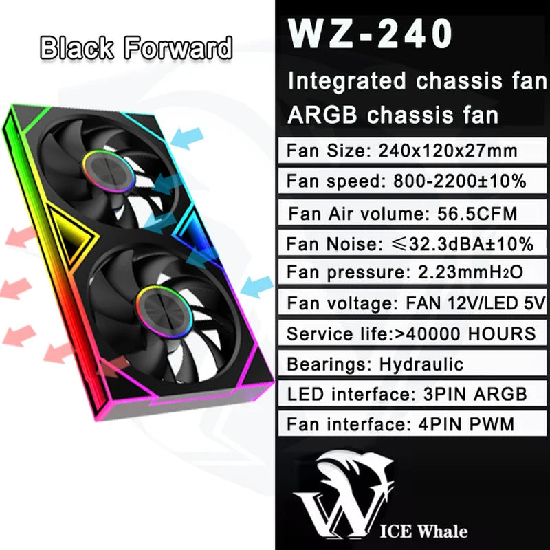 WZ-120/240/360 PC Case Fan ARGB Motherboard Sync Combination Structure Cold Exhaust Cooling Fan Ventilador